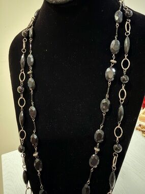 Elegant Black Faceted Bead Long Necklace